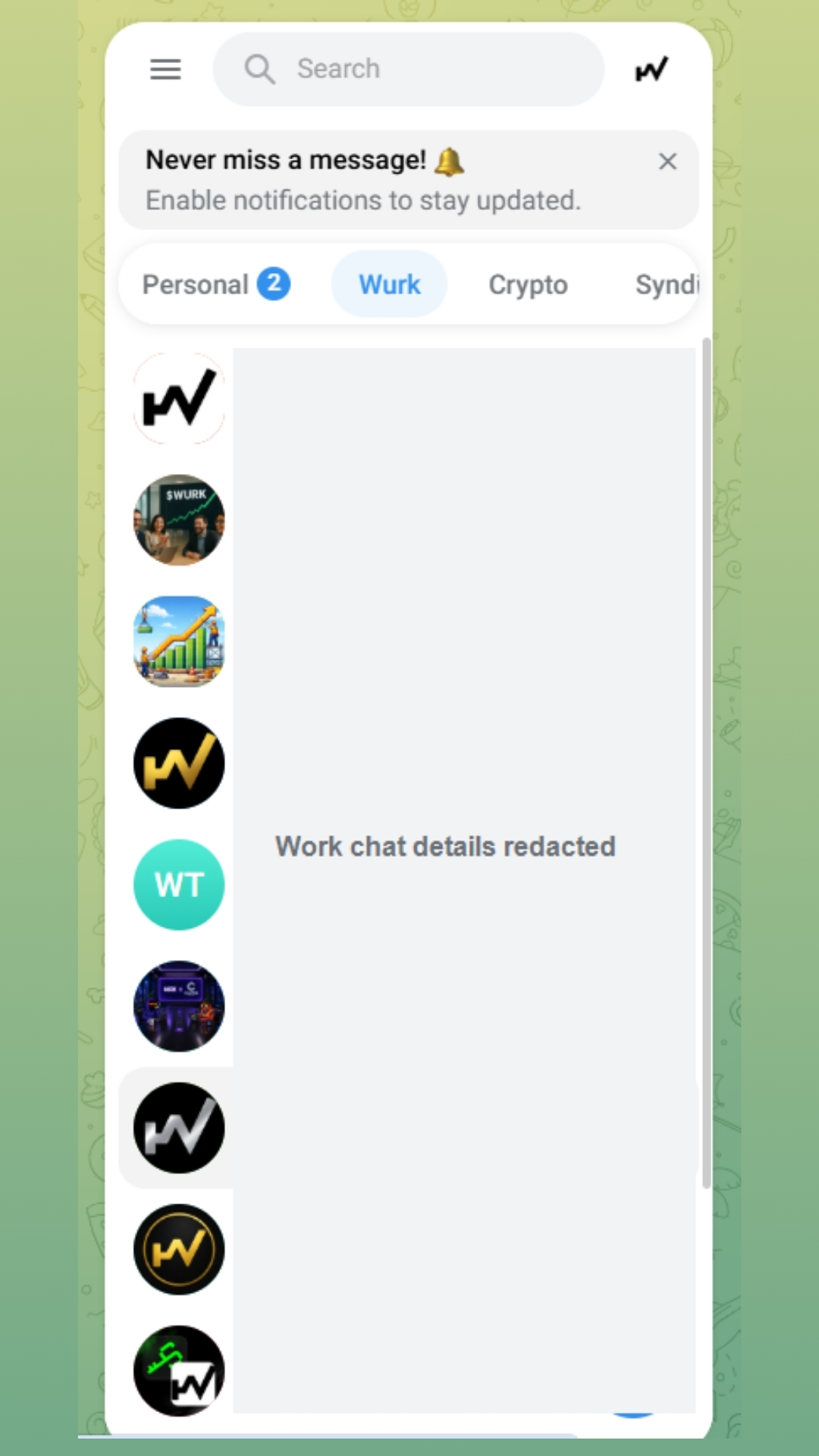 Telegram community moderation work screenshot showing M Afzan's WURK work context